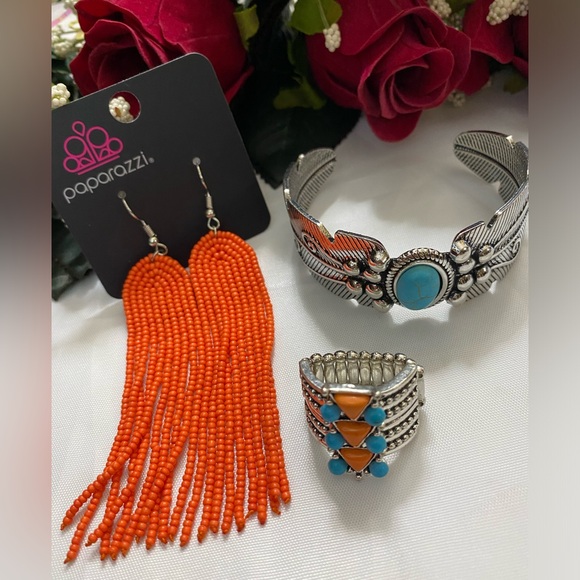 Cute Beaded Earrings Stretch Ring Cuff Bracelet - Picture 1 of 1